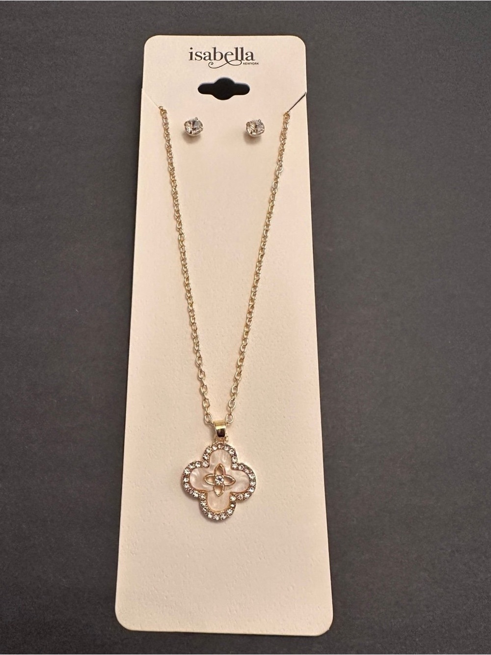 Gold Clover Pendant Necklace with Crystal Accents
